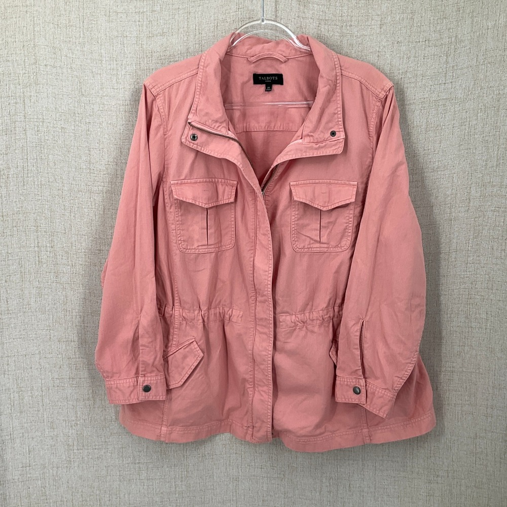 Talbots Utility Jacket Women 2X Pink Safari Field Classic Coastal Classic Preppy